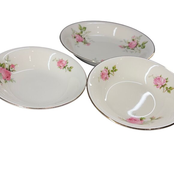 Vintage Royal Wilton Rose Porcelain Dinnerware Set / 3 Bowls with 22K Gold Trim - Picture 3 of 9